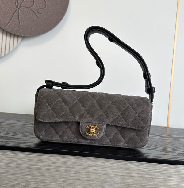 CC 26S East Flap Bag Quilted 25cm Suede Lambskin