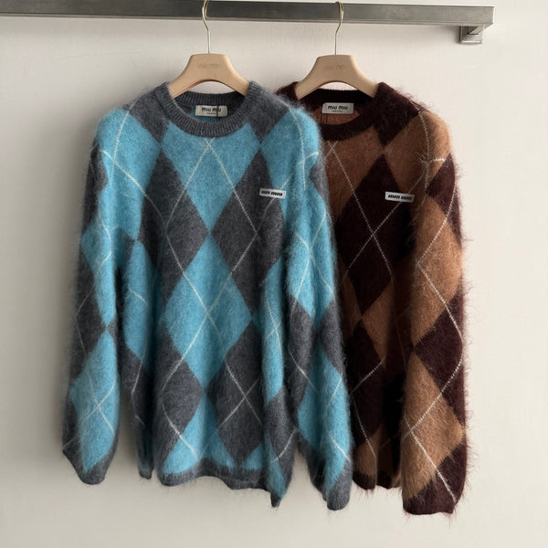 Miu 26FW Diamond-Jacquard Crewneck Wool Blend 447314