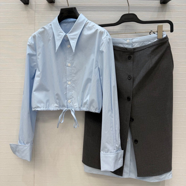 Prad 26FW Cropped Button-Up Shirt and Midi Skirt Set Cotton 440565