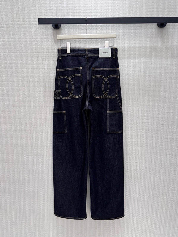 CC 26S High-Waist Wide-Leg Cargo Jeans Contrast Stitching Blue Cotton 437692