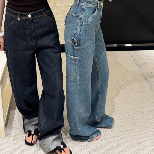 CC 26S High-Waist Wide-Leg Cargo Jeans Contrast Stitching Blue Cotton 437692