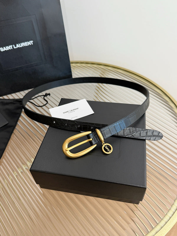 YSL 26S Belt 2cm Gold-Tone Buckle Italian Leather 220481