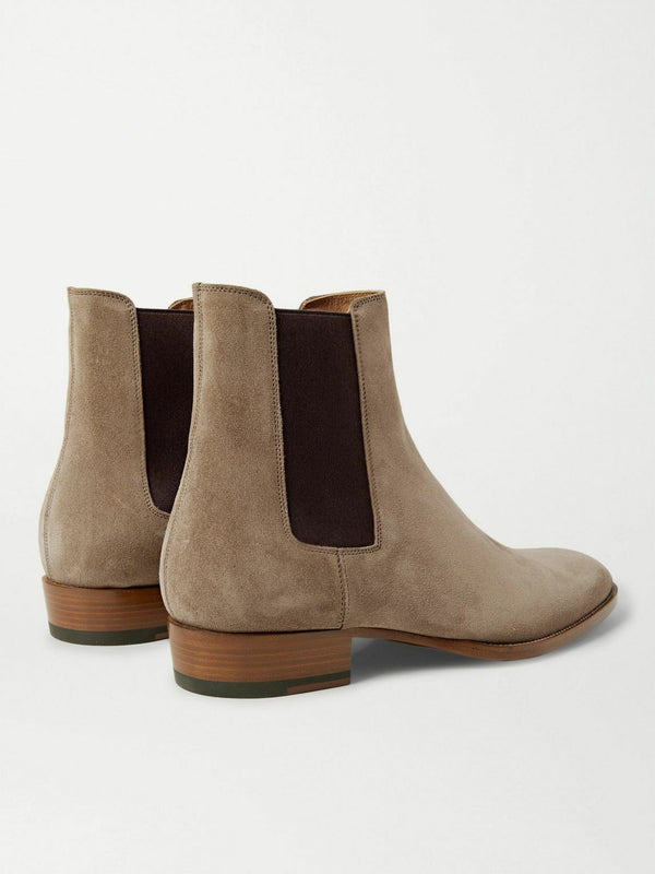 Saint Laurent Wyatt Suede Chelsea Boots Beige Brown