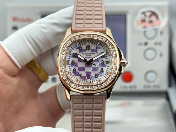 Patek Philippe Aquanaut 36mm Pink Gold Case Diamond Dial Nude Rubber Strap