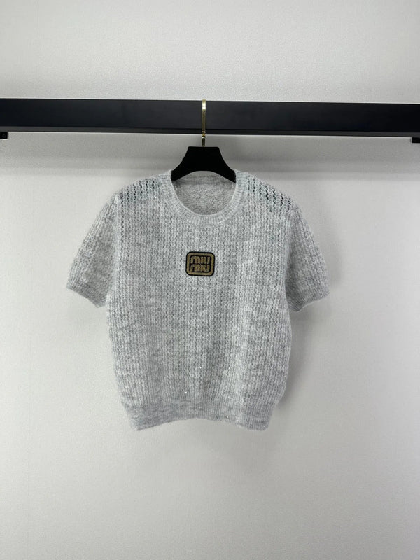 Miumiu 2026 Sequined Knit Short-sleeved Top Wool Polyester 362383