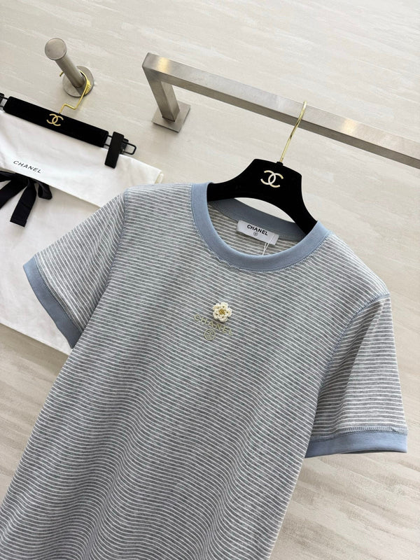 T-shirt rayé Chanel 2026 Camélia Coton 213368