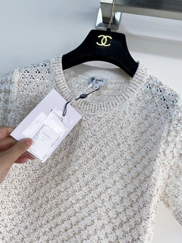 Chanel 2026 Chemise tricotée à manches courtes Laine écru 166806