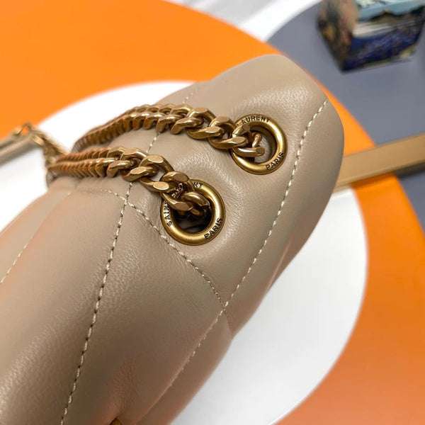 YSL 2026 Toy Puffer Shoulder Bag 23cm Beige Quilted Lambskin