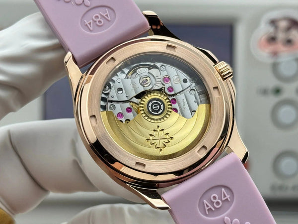 Patek Philippe Aquanaut 36mm Pink Gold Case Diamond Dial Light Purple Rubber Strap