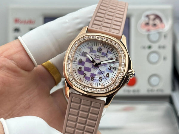 Patek Philippe Aquanaut 36mm Pink Gold Case Diamond Dial Nude Rubber Strap