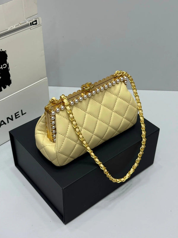 Chanel 2026 Pearl Clutch Yellow Gold Lambskin