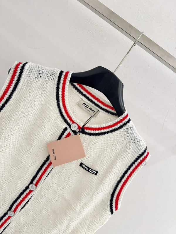 Miumiu 2026 Gilet en maille rayé color-block Laine Cachemire 179476