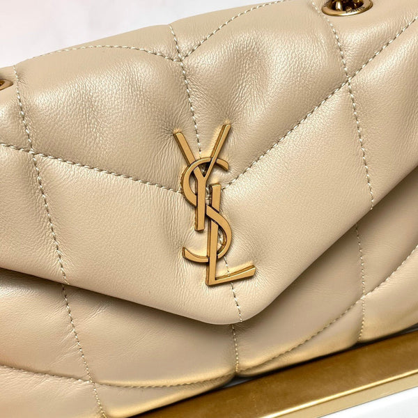 YSL 2026 Toy Puffer Shoulder Bag 23cm Beige Quilted Lambskin