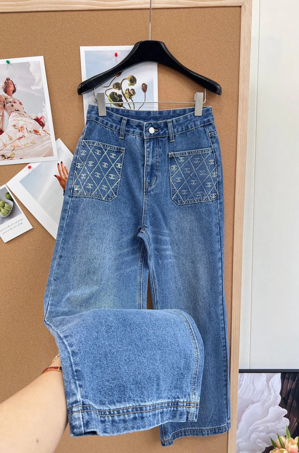 Chanel 2026 Jeans à poches strassées Coton bleu 148279