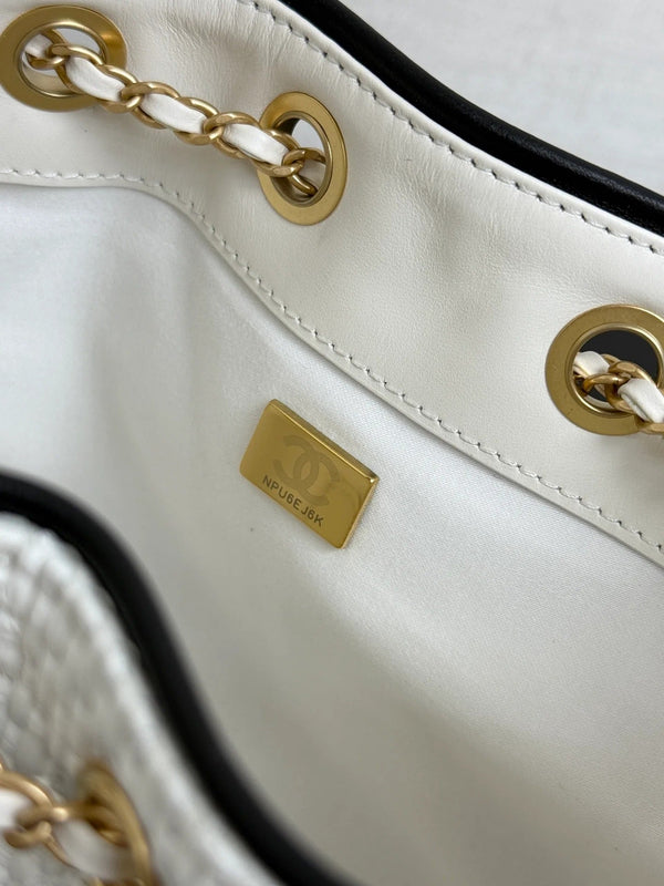 Chanel 2026 Hobo Bag 22cm White Black Woven Leather