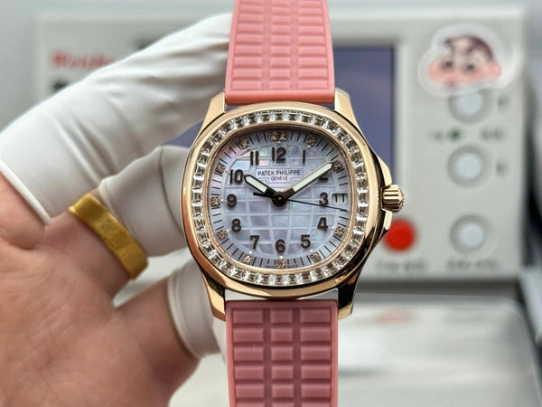 Patek Philippe Aquanaut 36mm Pink Gold Case Diamond Dial Pink Rubber Strap