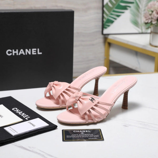 CC 2026 High-heeled Sandals With Delicate Bow 80mm Pink Cowhide 758429
