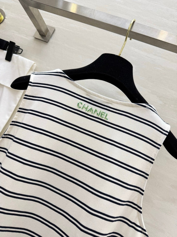 Chanel 2026 Gilet Rayé Brodé Coton Blanc Noir 213363