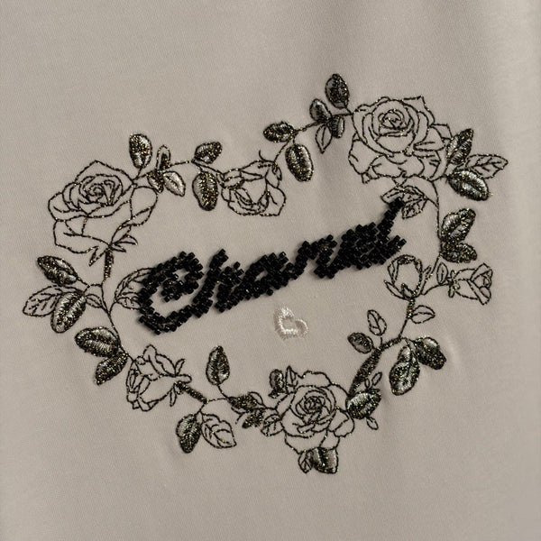 Chanel 2026 Rose Heart Embroidered T-shirt White Black Cotton 150138