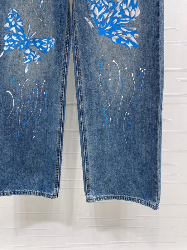 CC 2026 Blue Butterfly Straight-leg Jeans Cotton 402512