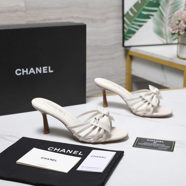 CC 2026 High-heeled Sandals With Delicate Bow 80mm White Cowhide 758427