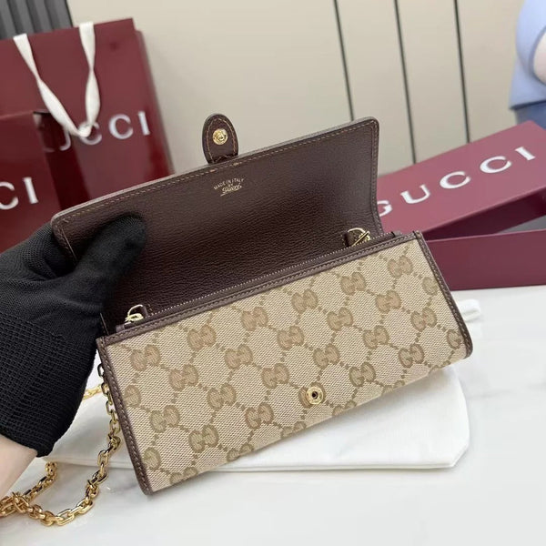 GG 2026 Jackie Wallet 19cm Brown Canvas Leather