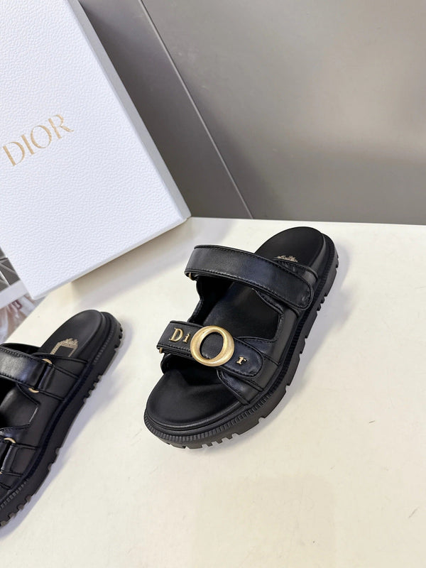 Dior 2026 Sandales à enfiler velcro en cuir noir 716903