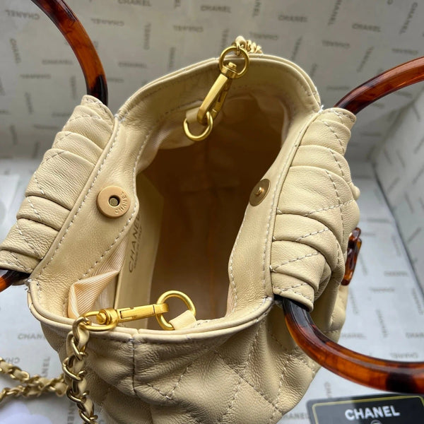 Chanel 2026 Tortoiseshell Handle Mini Bag 25cm Beige Lambskin