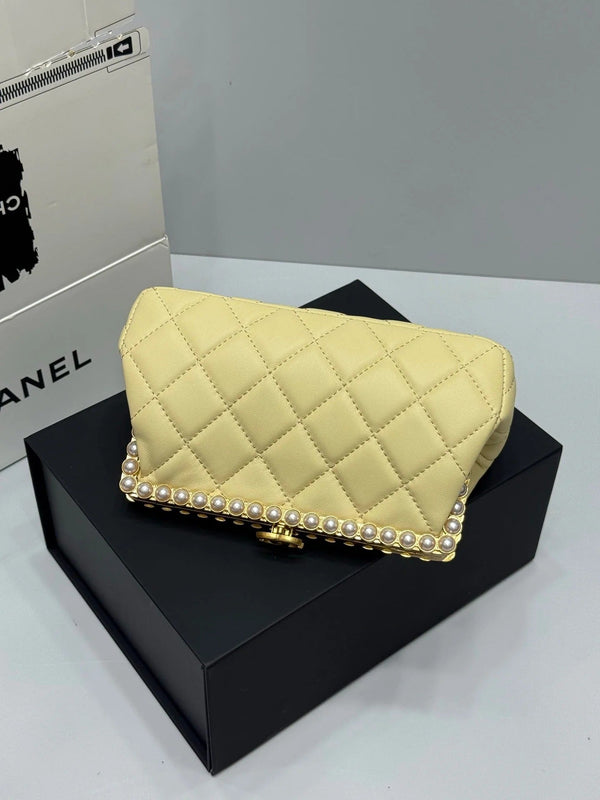 Chanel 2026 Pearl Clutch Yellow Gold Lambskin