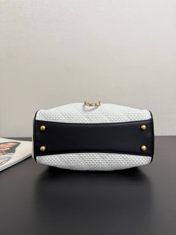 Chanel 2026 Hobo Bag 22cm White Black Woven Leather