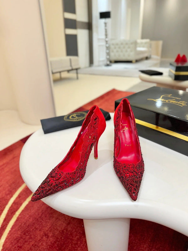 Christian Louboutin Lasera Strass Pump 100mm Red Sheepskin 574424
