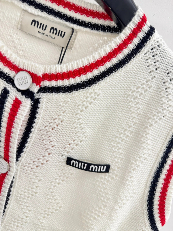 Miumiu 2026 Gilet en maille rayé color-block Laine Cachemire 179476