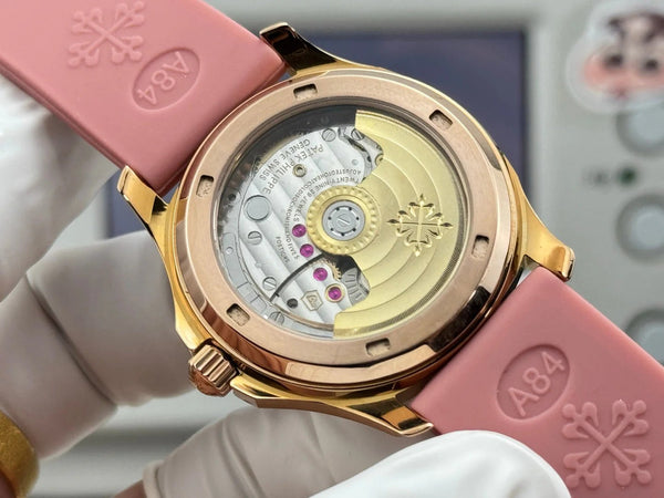Patek Philippe Aquanaut 36mm Pink Gold Case Diamond Dial Pink Rubber Strap