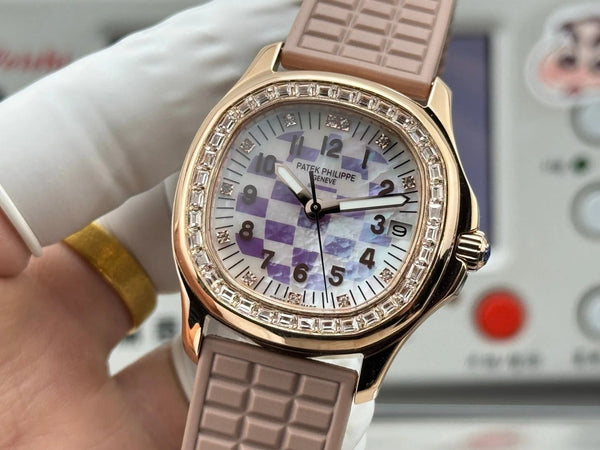 Patek Philippe Aquanaut 36mm Pink Gold Case Diamond Dial Nude Rubber Strap