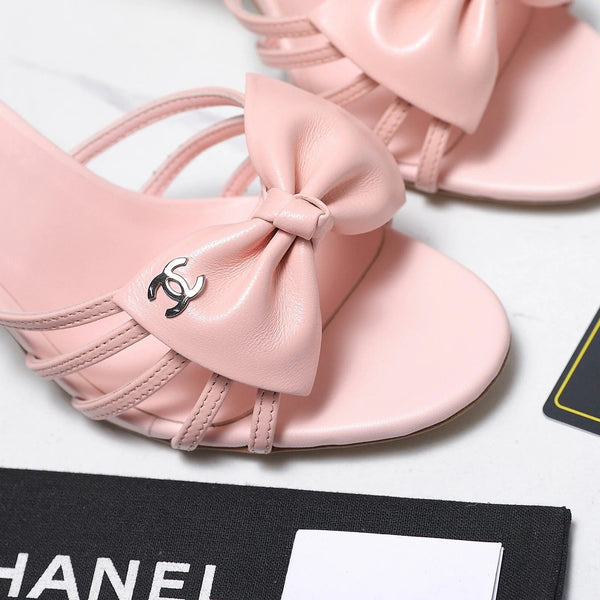CC 2026 High-heeled Sandals With Delicate Bow 80mm Pink Cowhide 758429