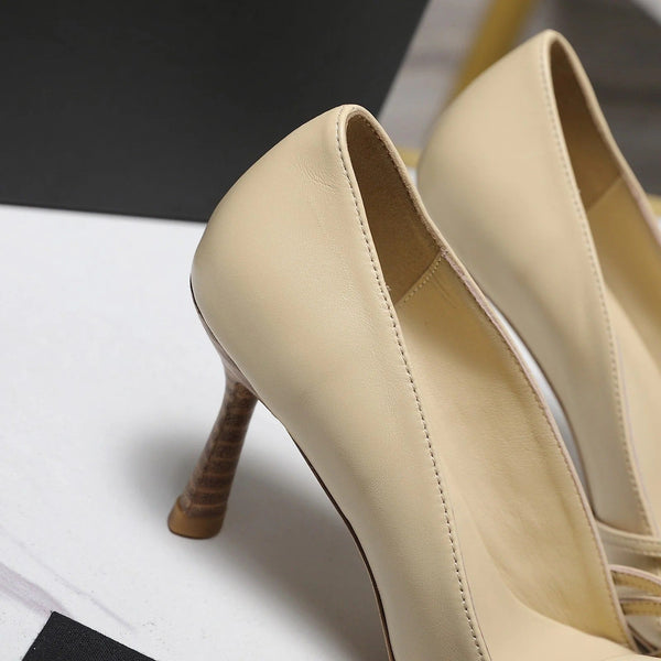 CC 2026 Bow Strappy High-Heeled Peep Toe Sandals Beige Cowhide 758432