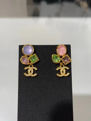 Boucles d'oreilles style perle de verre AB double C, diamantées, dorées, gemmes, collection CC 2026