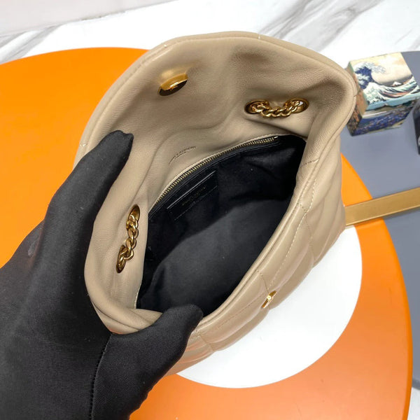 YSL 2026 Toy Puffer Shoulder Bag 23cm Beige Quilted Lambskin