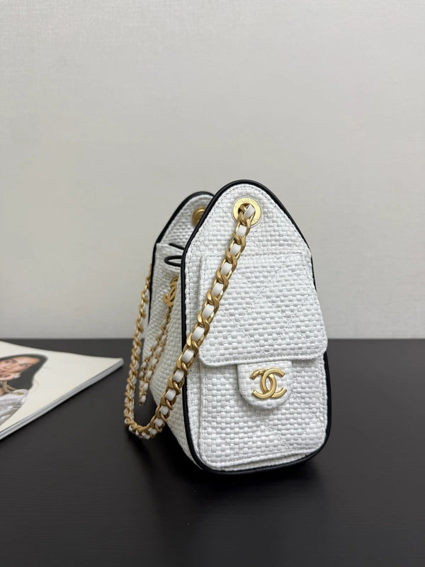 Chanel 2026 Hobo Bag 22cm White Black Woven Leather