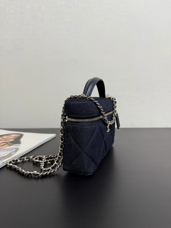 Chanel 2026 Vanity Case 19cm Blue Denim Leather