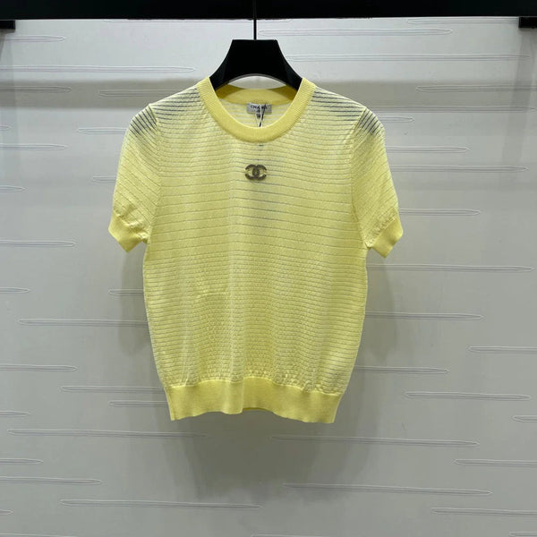 CC 2026 Striped Knit Short-sleeved Top Tencel Cotton 380709