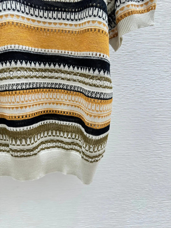 CC 2026 Striped Collared Simple Knit Short-Sleeve T-Shirt Wool Nylon 397696