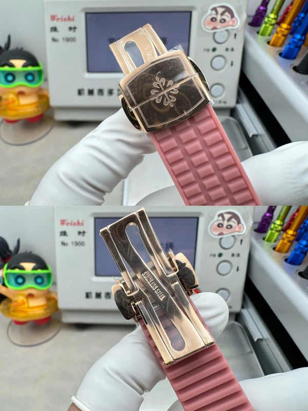 Patek Philippe Aquanaut 36mm Pink Gold Case Diamond Dial Pink Rubber Strap