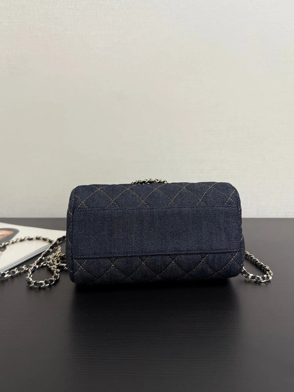 Chanel 2026 Bowling Bag 18.5cm Blue Denim Leather