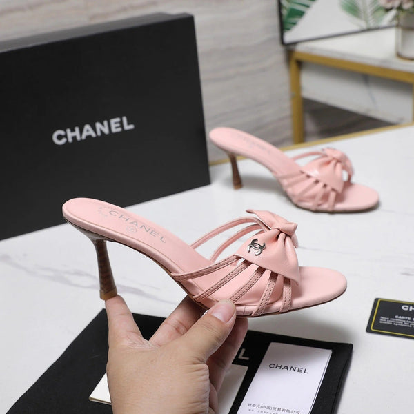 CC 2026 High-heeled Sandals With Delicate Bow 80mm Pink Cowhide 758429