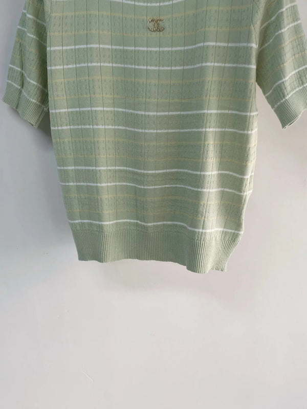 T-shirt manches courtes Chanel 2026 Vert Blanc Cachemire Laine 149440