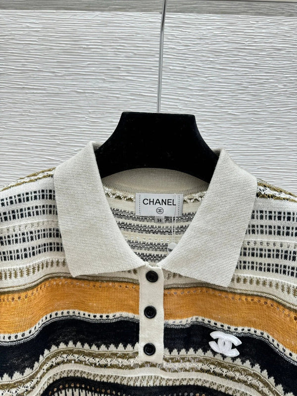 CC 2026 Striped Collared Simple Knit Short-Sleeve T-Shirt Wool Nylon 397696