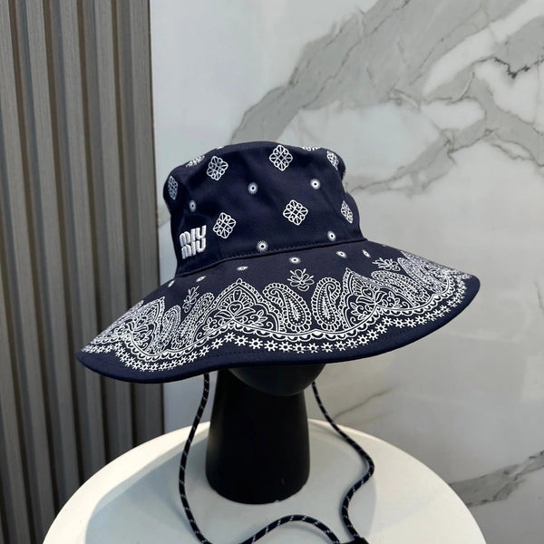 Chapeau à larges bords Miumiu à motif bandana et logo brodé 229395