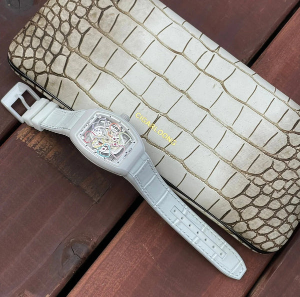 Franck Muller Vanguard 32mm Multicolor Heart Dial White Crocodial Leather