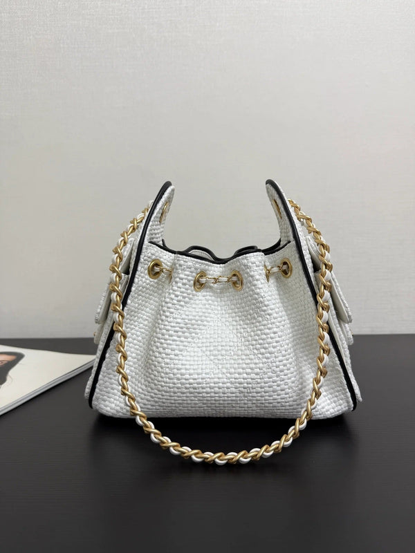 Chanel 2026 Hobo Bag 22cm White Black Woven Leather